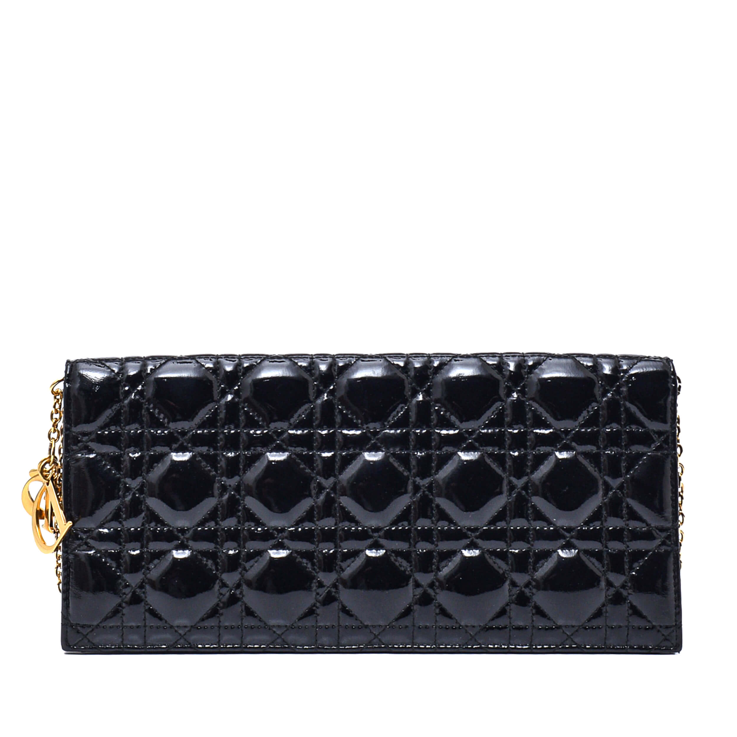 Christian Dior - Black Cannage Patent Leather Long Clutch With Chain Strap 